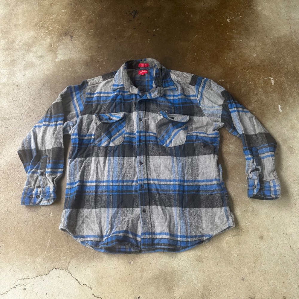 Coleman Flannel Shirt Mens Large Blue Grey Excellent Plaid Long Sleeve Cotton